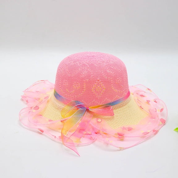 RKSTN Toddler Hat Straw Kids Sun Hat Wide Brimmed Colorful Lightweight Sun Protective Kids Hat (Pink ,Free Size)