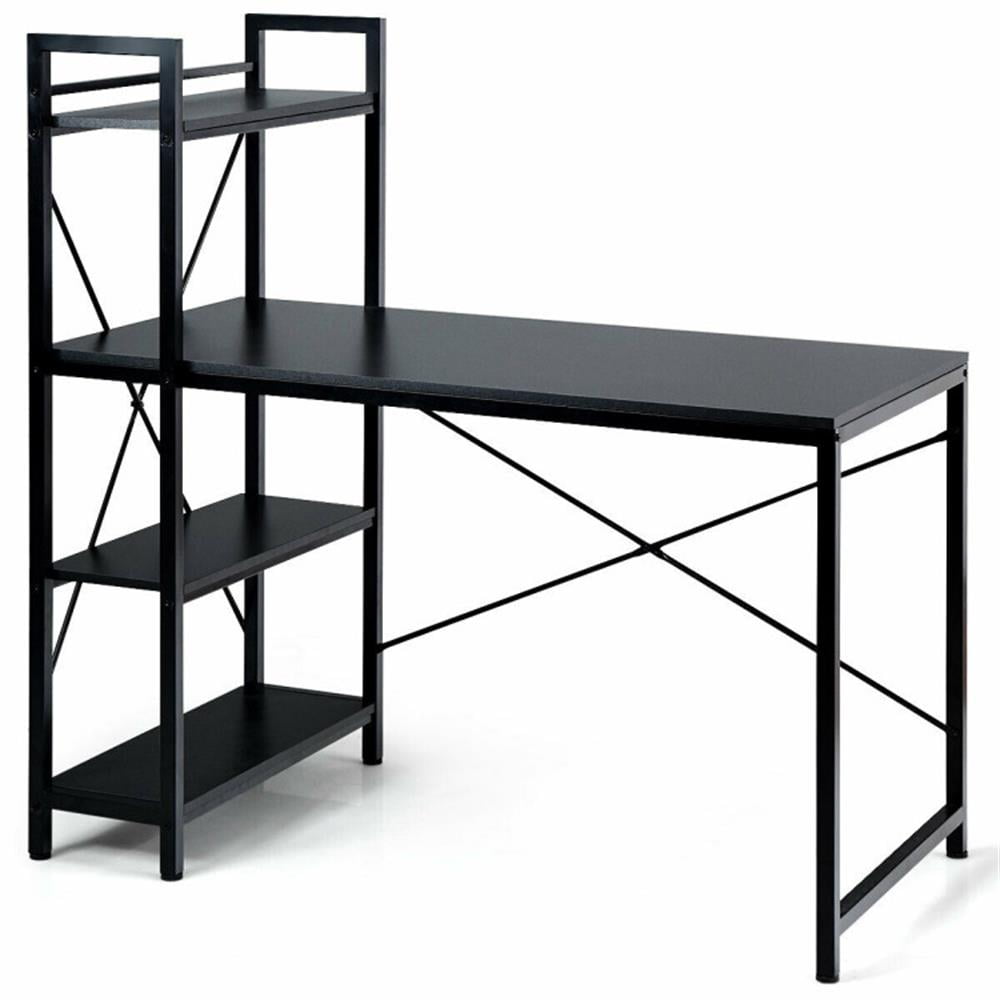 Demi Bonn 47.5" Writing Study Table Computer Desk with 4-Tier Shelves, Small Home Office Desk, Black