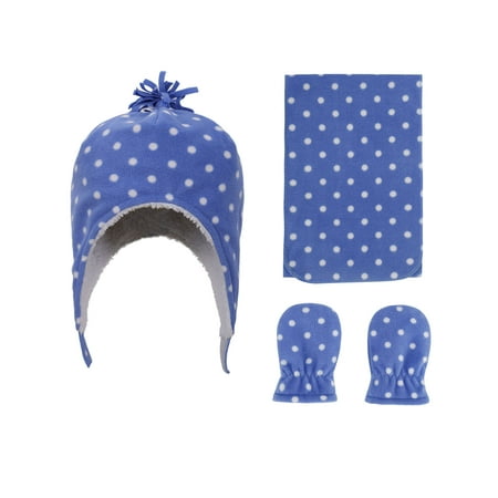 Toddler Hat Gloves - Toddlers' Sherpa Lined Blue Dots Print Fleece Hat and Gloves Set, S 6-24 Months