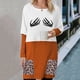 thumbnail image 2 of Moda mujer casual impreso cuello redondo manga larga otoño blusa pullver tops Pompotops FGAJ8704, 2 of 9