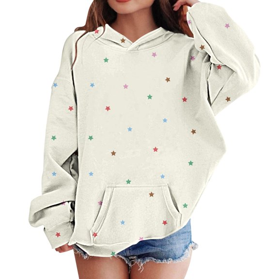 Ruyang Kids Long Sleeve Hoodie Cute Colorful Star Print Pullover Casual Loose Tops Fall Winter Back to School Clothes for Girls