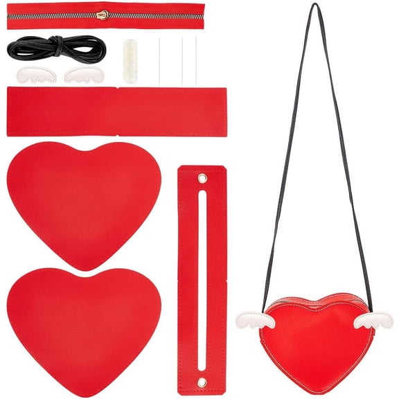 DIY Leather Crossbody Bag Making Kit PU Leather Heart Shaped Purse Sewing Pattern Materials Craft Handbag Handmade Stitching Accessories