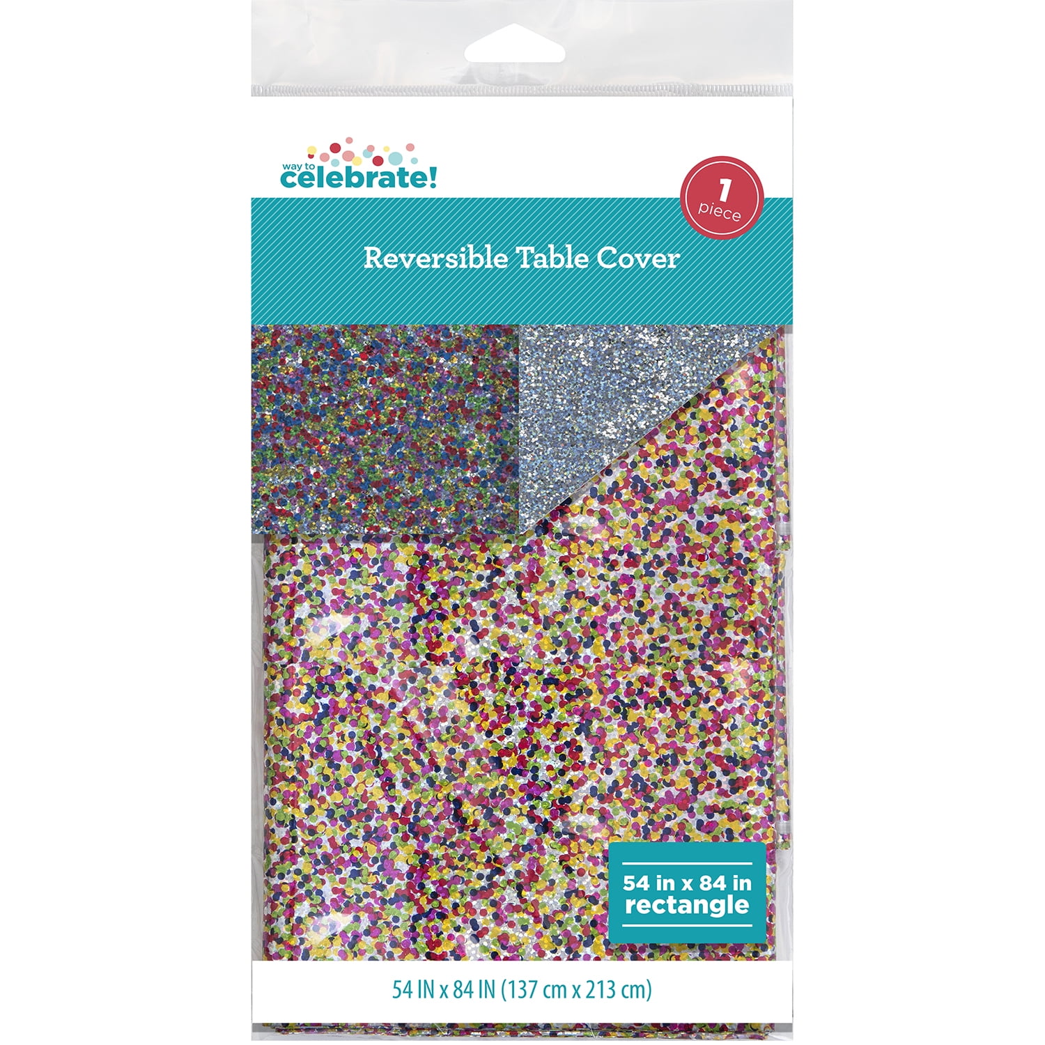 (1 pack) Way To Celebrate Rectangular Multicolor Prismatic Dots Foil Table Cover, 54" x 84"