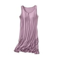thumbnail image 3 of Swuxness Women's Sleeveless Pajama Dress, Women's Long Nightgowns, Women Solid Color Built in Shelf Bra Round Neck Loose Fitted Soft Comfortable Long Nightgown Purple, L, 3 of 5