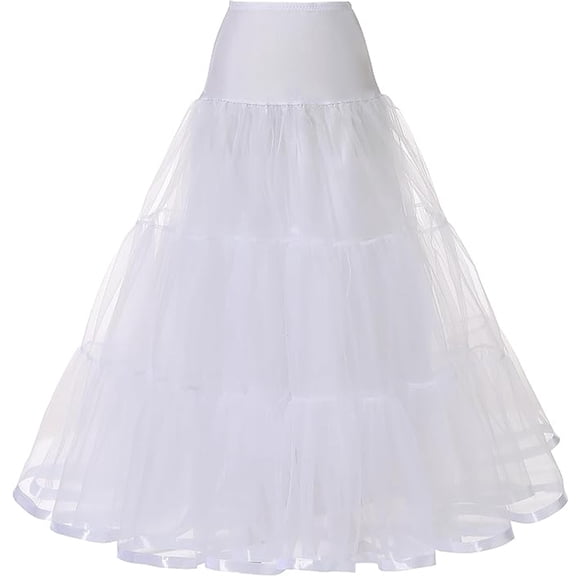 CYYPLAS Women's Puffy Petticoat 39'' Length White Underskirt Midi Crinoline Tulle Petticoat Half Slip 1PC