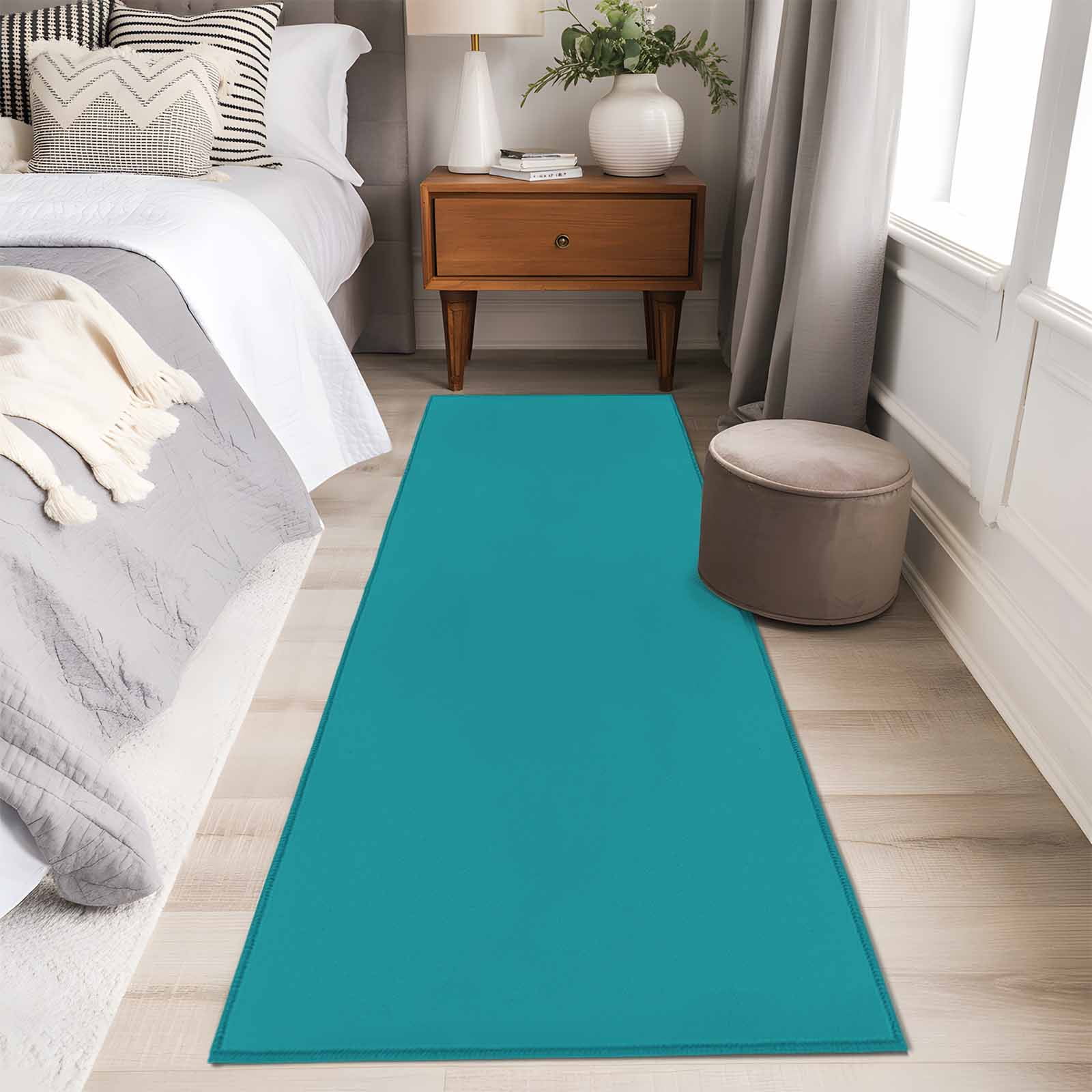 Teal Area Rugs 2x6 for Kitchen Runner Rug, Farmhouse Solid Turquoise Color Modern Art Non Slip Washable Rug Runner, Low Pile Indoor Floor Carpet Mat Bathroom Rugs for Bedroom, Kids Room