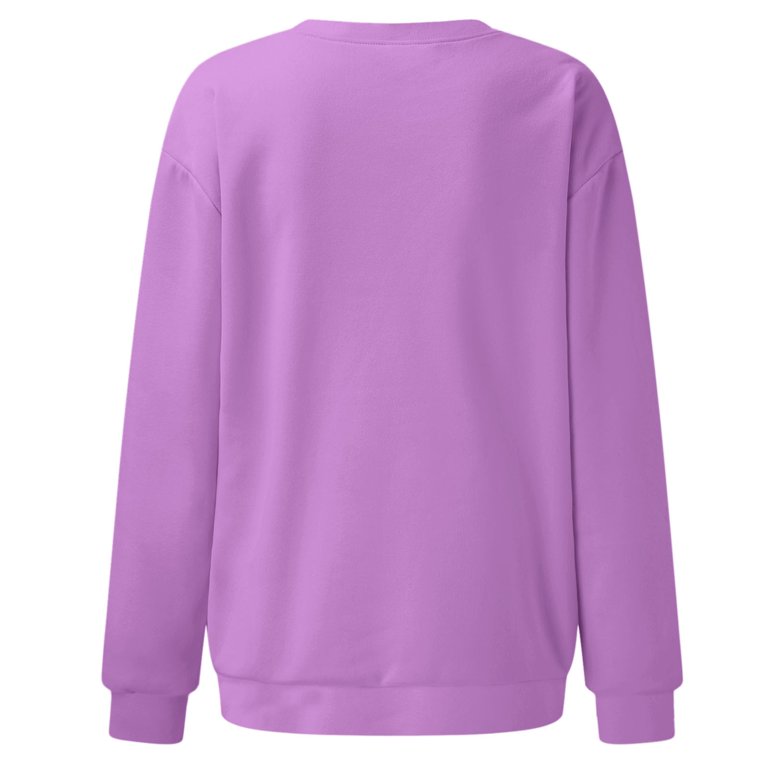 Saloogoe Women's Long Sleeve Crew Neck Sweater - Cable Knit Sleeve Tops, Loose Fit Sweatshirt, G-Purple, Medium