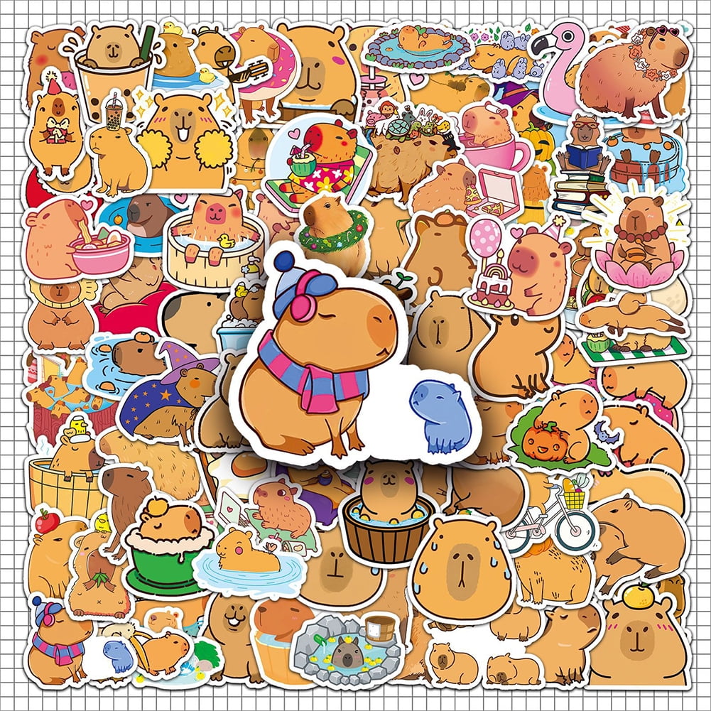 Calcomanías De Capibara – 100 Pegatinas Impermeables De Animales – Dibujos Variados De 4-5 Cm – Ideales Para Decorar Cuadernos, Botellas O Mochilas