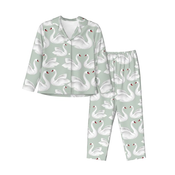 Fotbe White Birds Conjunto de Pijama de Manga Larga para Mujer con Estampado, Ropa de Dormir de 2 Piezas, Conjunto de Casa Suave y Cómodo con Bolsillos-XX-Large