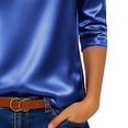 thumbnail image 5 of Womens Cowl Neck Satin Blouse Silky 3/4 Sleeve Dressy Tops Office Business Dressy Casual Outfits Trendy 2026 Blue M, 5 of 7