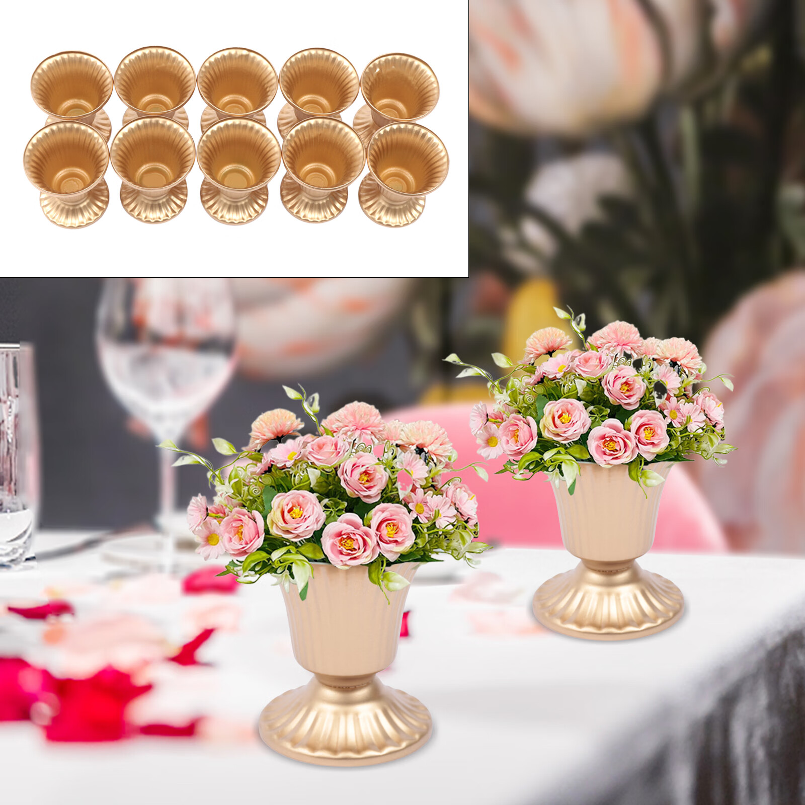 Wedding Centerpieces Vase, 10 Pcs Gold Tall Trumpet Vase Flower Holder
