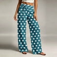 thumbnail image 5 of Women's Polka Dot Print Straight Leg Pants, Elastic High Waist Decorative Tie Loose Full Length Casual Trousers with Side Pockets Navy XL(XL), 5 of 6