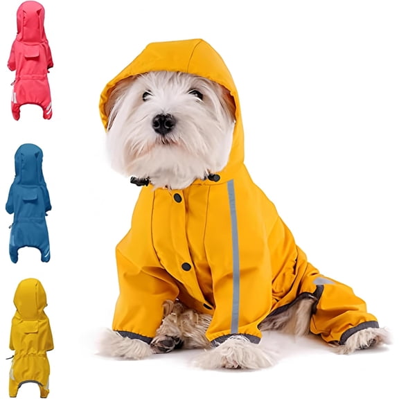 Waterproof Dog Raincoat with Hood – Lightweight Pet Rain Jacket with Leash Hole & Reflective Safety Strips – Adjustable Windbreaker for Small Medium Dogs Walking (Yellow, XXL)