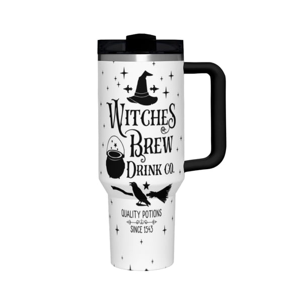 Hakunofo 40 oz Witches Brew Potion Halloween Tumbler with Handle Straw and Lid, Stainless Steel Travel Coffee Cup for Halloween Gift Home Office