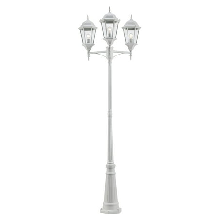 Three Light White Clear Beveled Glass Post Light