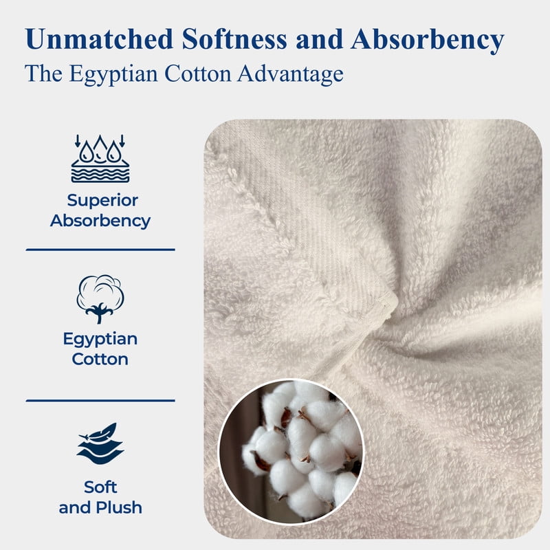 Superior 800 GSM Egyptian Cotton 4-Piece Hand Towel Set, Soft Ultra Absorbent Towels, White
