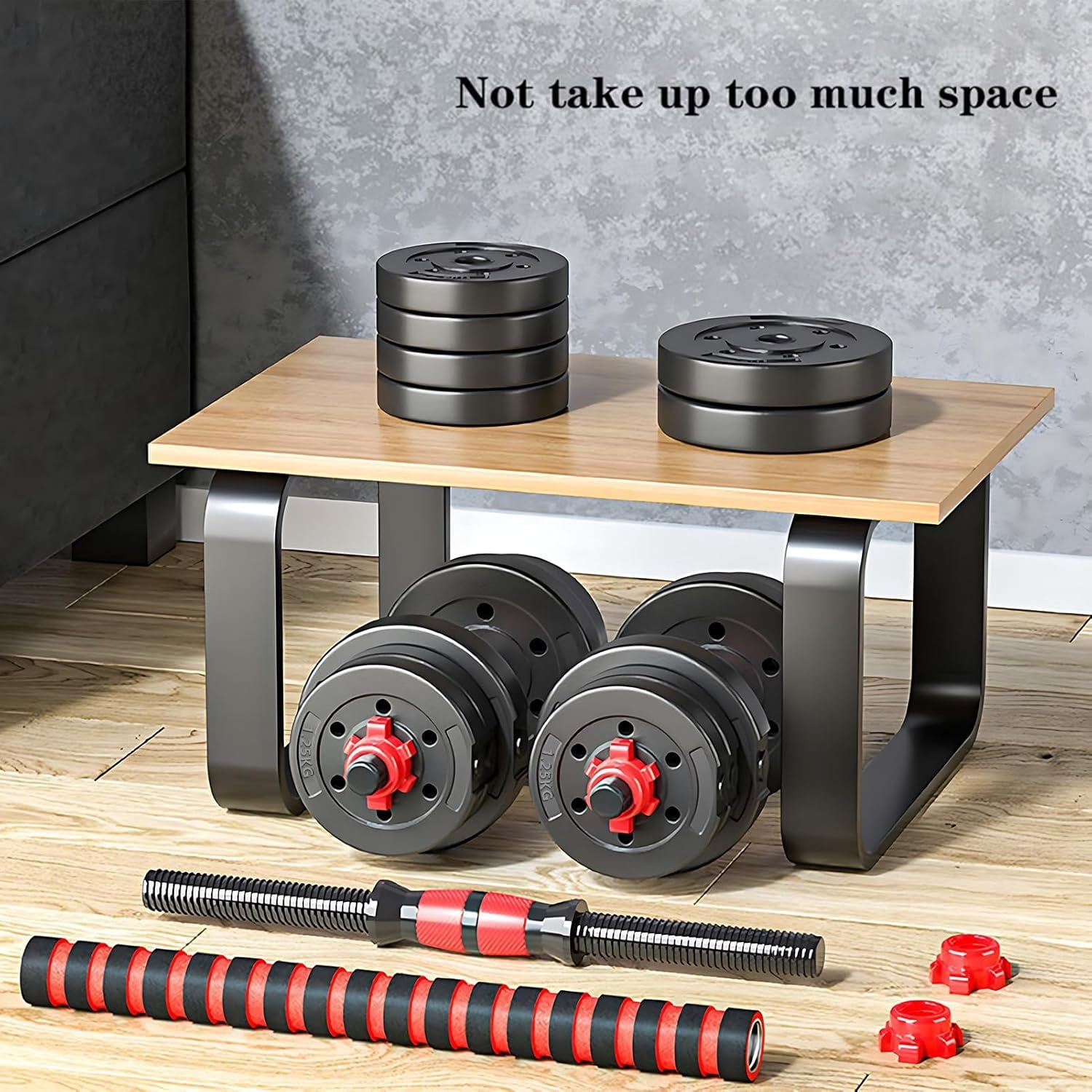Adjustable Dumbbell Set of 2, Convertible to Barbell, 20 lbs (10 lbs Each), Red
