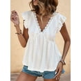 thumbnail image 2 of Women'S Lace Trimmed V Neck Ruffled Sleeve Flared Eyelet Tank Blouse Top White S, 2 of 5