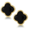 thumbnail image 2 of Gem Stone King 18K Yellow Gold Plated Silver Flower Shape Clover Designs Black Onyx Diamond Cut Stud Earrings for Women, 2 of 5