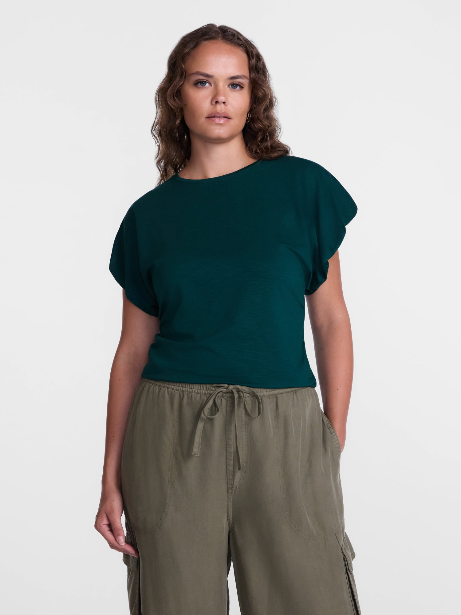 Scenario Women's and Women's Plus Tee with Short Bubble Cap Sleeves, Sizes XS-4X