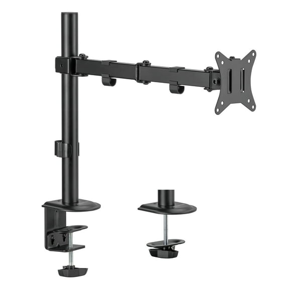 Mount-It! Single Monitor Arm 17" to 32", Full Motion Adjustment with Tilt, Rotation, Swivel, Height Adjustment Along Pole, Clamp or Grommet Mounting, Monitor Desk Mount