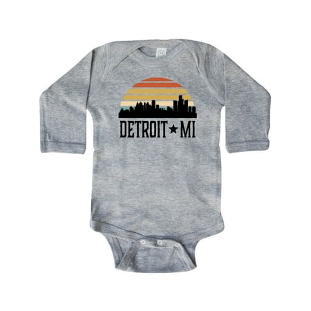 

Inktastic Detroit Michigan Skyline Retro Gift Baby Boy or Baby Girl Long Sleeve Bodysuit