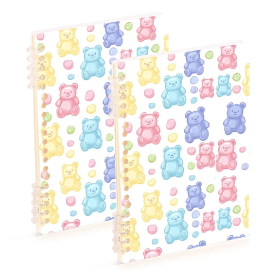 FORMRS 1-Subject Spiral Notebook 8" x 5" College Ruled 60 Refillable Sheet A5 Hard Cover, Colorful Gummy Bears Pattern
