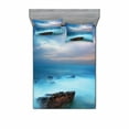 thumbnail image 2 of Ambesonne Ocean Fitted Sheet & Pillow Sham Set, Tropic Sea Storm, Twinxl, Turquoise, 2 of 3