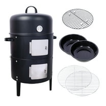 17 Inch Charcoal Smoker Grill, Steel BBQ Outdoor Cooking, Black, 453 sq. in. Black Steel