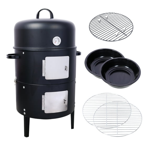 17 Inch Steel Charcoal Smoker, Heavy Duty Round BBQ Grill for Outdoor Cooking, Black