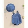 thumbnail image 2 of Suealasg Baby Boys Girls Denim Romper Overalls Solid Color Sleeveless Square Neck Bodysuit Jumpsuit Infant Summer One Piece Clothes with Hat, 2 of 8