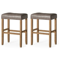 Carte: A La Carte Home Harper Bar Stool Weathered Oak Wood w/ Grey Vegan Leather, Set of 2
