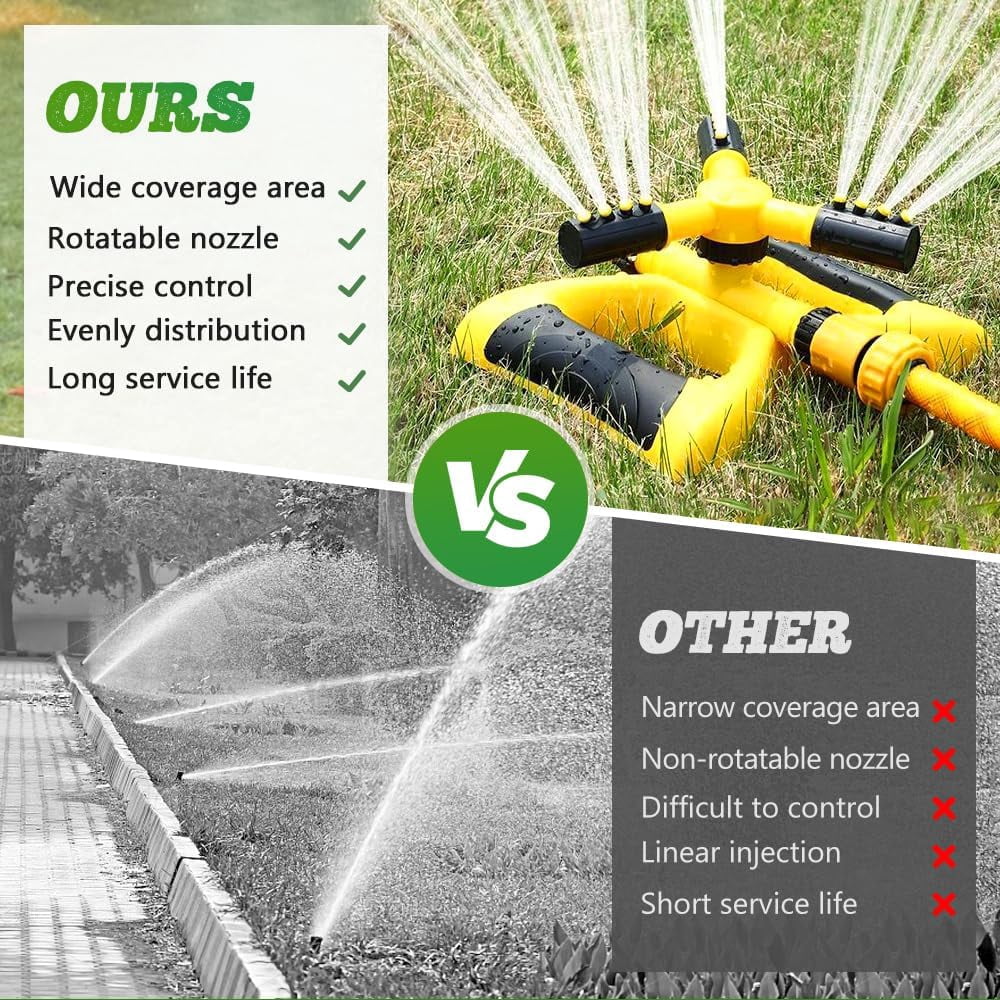 Rotating Lawn Sprinkler, Adjustable Arms, Weighted Base, Yellow