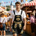 thumbnail image 2 of XIAOCHA Men's Hop Embroidery Lederhosen Wide Strap Oktoberfest Bib Shorts Halloween Casual Pants,Black,Sizes L, 2 of 4