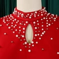 thumbnail image 6 of AURA Women’s Beaded Bodycon Midi Dress Ruffle Short Sleeves Half High Neck Zipper Solid Color S-5XL, 6 of 7