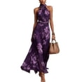 thumbnail image 5 of BODOAO Maxi Dresses for Women Floral Halter Neck Sleeveless Chiffon Pleated Long Dress, Flowy Summer Wedding Guest Outfit for Beach Vacation and Special Events Purple 3XL, 5 of 7