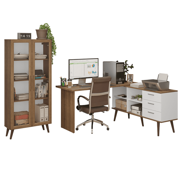 Kit Oficina 2 Muebles Madesa Escritorio + Vitrina Multiuso MB