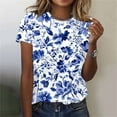 thumbnail image 2 of Women's Floral Print T-shirts Plus Size Summer Graphic Basic Tees Short Sleeve Tunic Tops Loose Fit (XL, Blue 01), 2 of 5