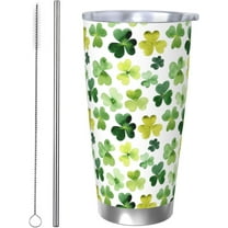 St Patricks Day Tumbler 20oz Watercolor Shamrock Stainless Steel Insulated Tumblers with Lid and Straw Irish Clover Travel Coffee Mug Wine Tea Cups Water Bottle Holiday Gifts for Women