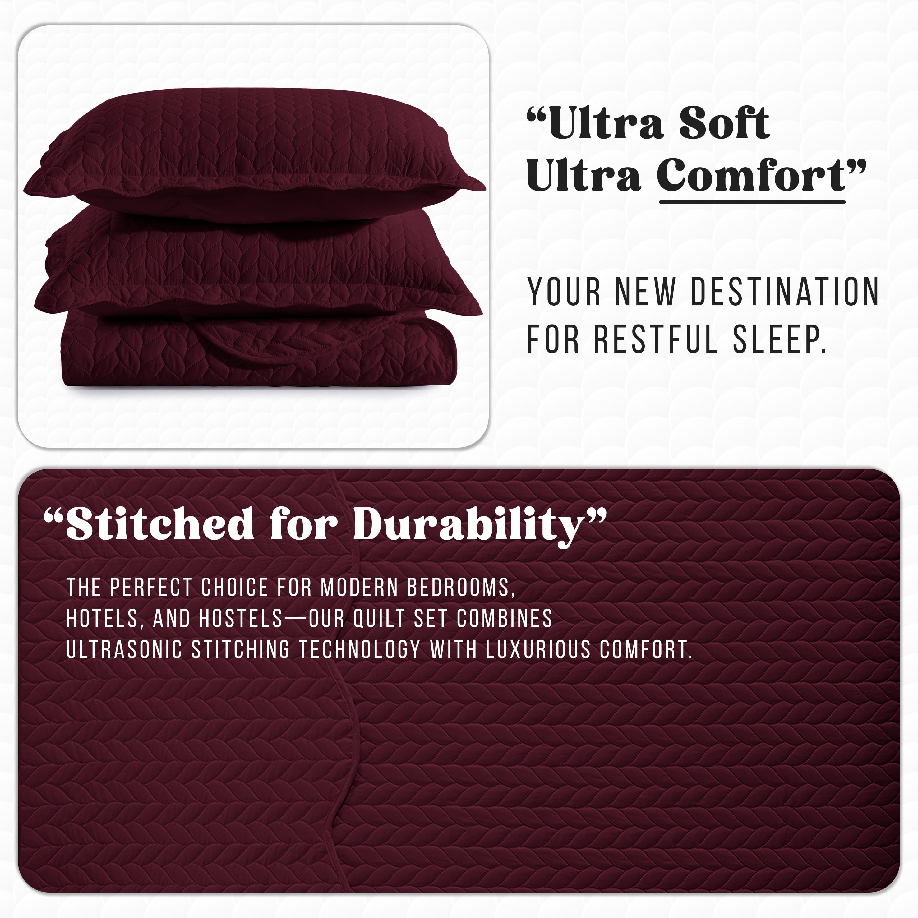 Moonlight20015 2 Piece Quilt Set Lightweight Ultrasoft Microfiber Bedding Burgundy Color Twin