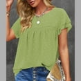 thumbnail image 6 of Women's Casual Boho Tops Lace Crew Neck Ruffle Sleeve Shirts Summer Pleated Flowy Loose Fit Cute Basic Blouses (L, Mint Green), 6 of 7