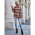 thumbnail image 4 of Women Knit Sweaters Color Block Striped Pullover Long Sleeve Scoop Neck Sweater, Brown, Small, 4 of 7
