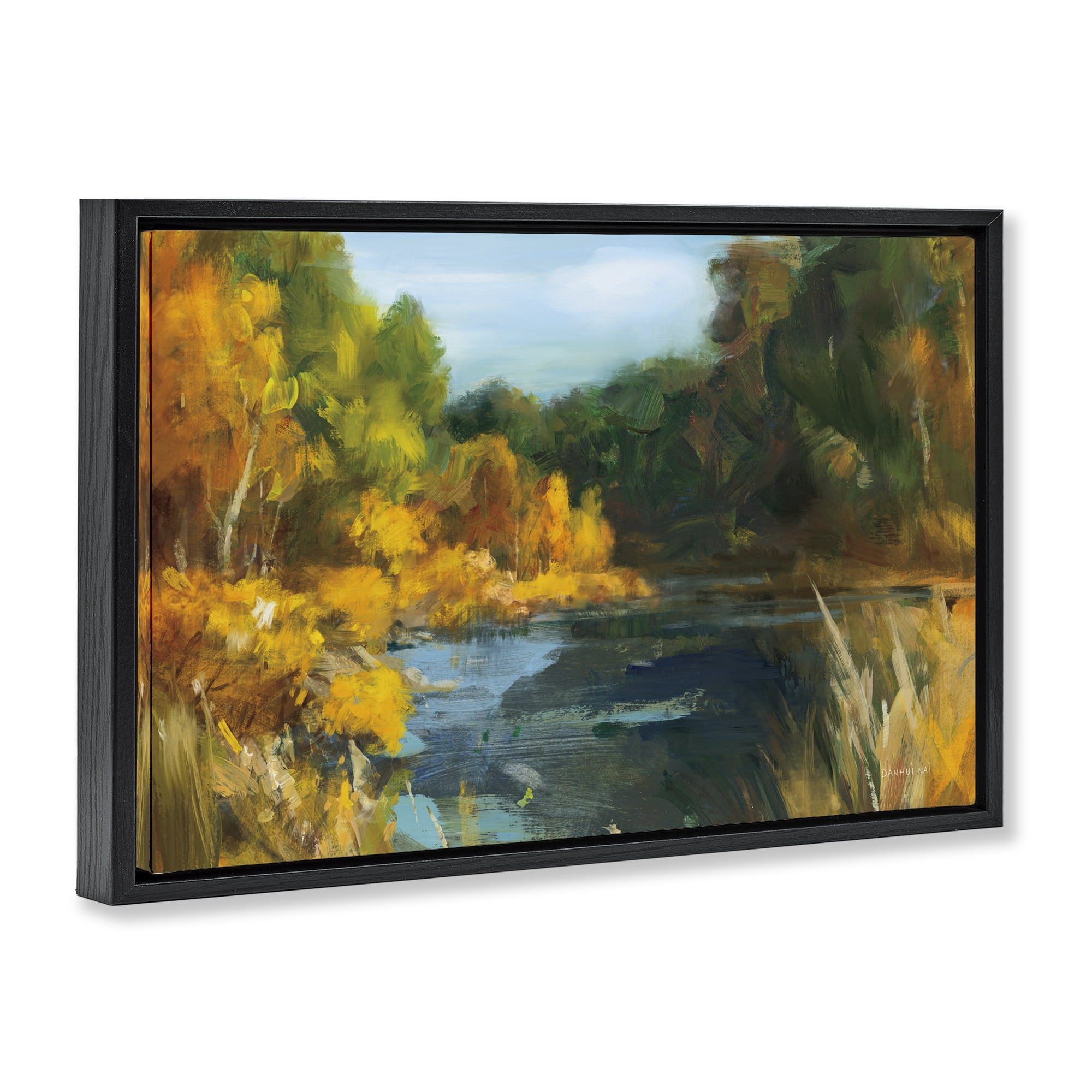 Stupell Industries Autumn River Bend Abstract Black Framed Floater Canvas Wall Art, design by Danhui Nai