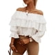 thumbnail image 3 of Camiseta Con Hombros Descubiertos, Fibra De Poliéster, Manga Larga, Elástica, Elegante, Para Mujer, Con Hombros Descubiertos, Para Otoño OTVIAP M blanco, 3 of 5
