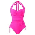 thumbnail image 1 of Aayomet Maillot de Bain Grande Taille Résistant au Chlore Col Rond Bonnets Souples Sportif une Pièce, Rose Vif TG, 1 of 4