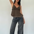 thumbnail image 2 of Gupgi Women Sweet Cami Tops Frill Spaghetti Strap Vest Bow Front Ruffled Cropped Camisole, 2 of 8