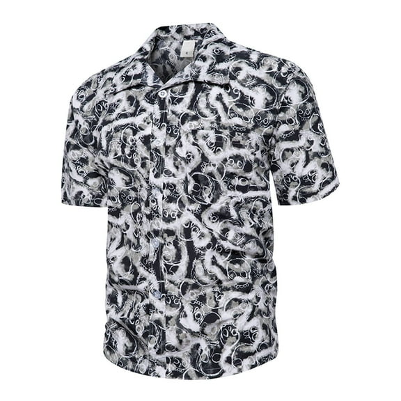 IROINNID Hawaiian Shirt for Men Hawaiian Print Lapel Short Sleeve Shirt,Black