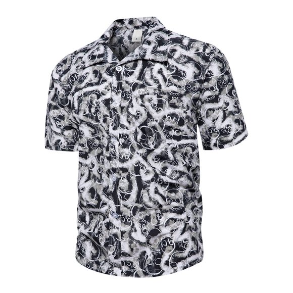 Mens Hawaiian Print Lapel Short Sleeve Shirt
