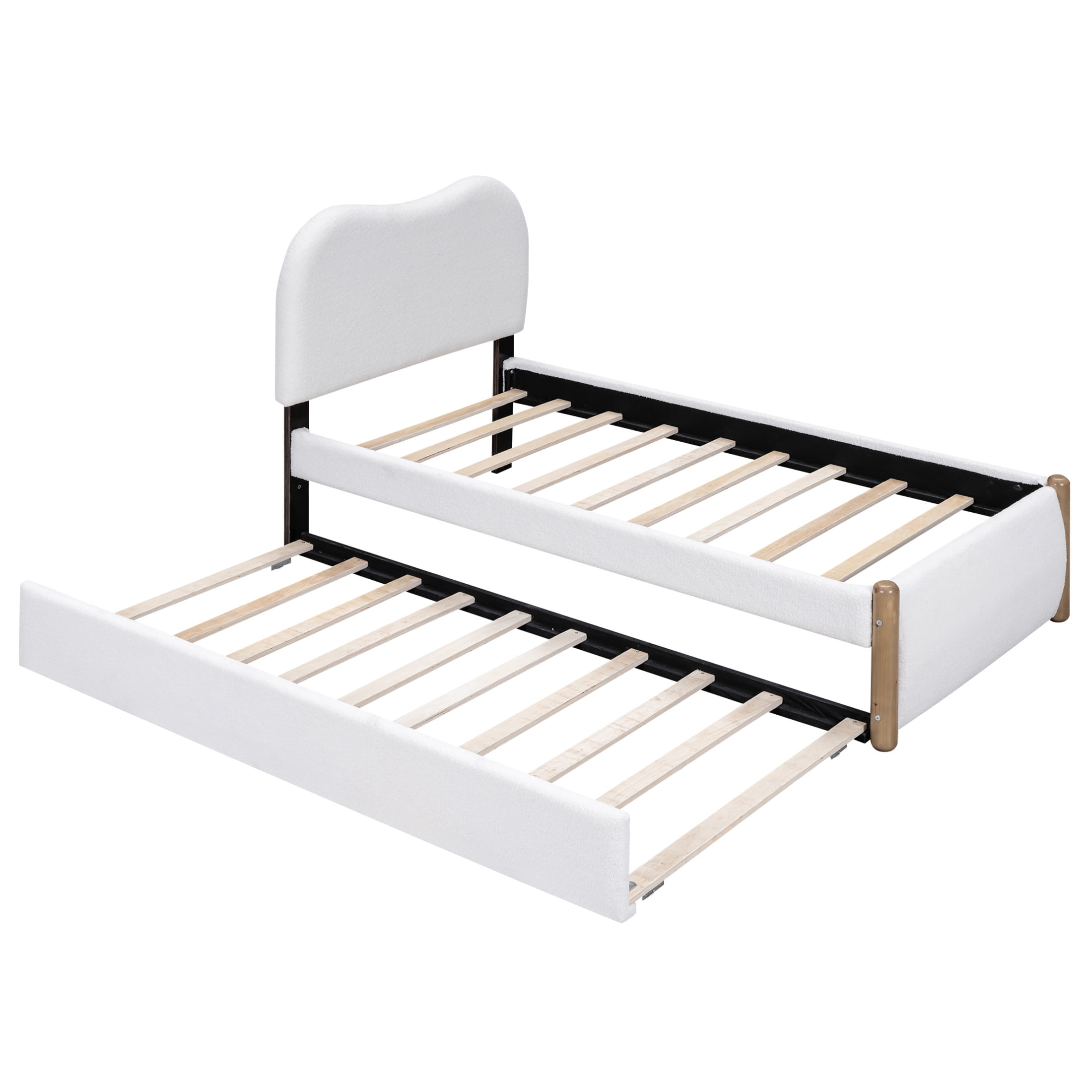 Noble House Sheila Twin Upholstered Platform Bed, Arc-Shaped Berber Fleece Frame with Twin Trundle, White