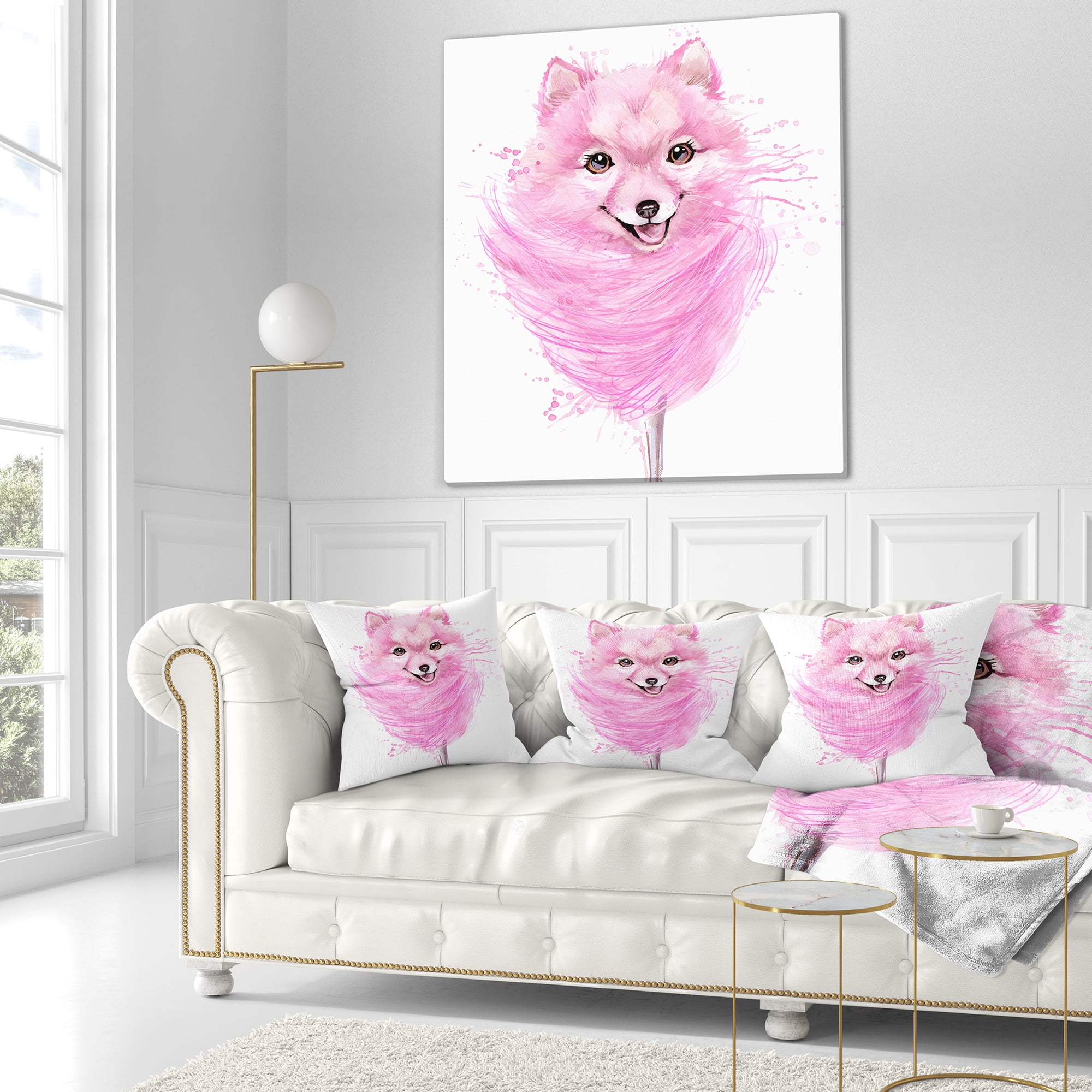 Designart Watercolor Pink Dog Illustration - Contemporary Animal Throw Pillow - 16x16